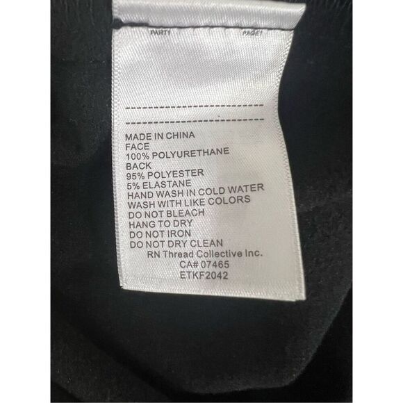 Ellen Tracy Women Black Faux Leather Pants Size M Paper Bag Waist Stretch Pocket - Picture 11 of 12